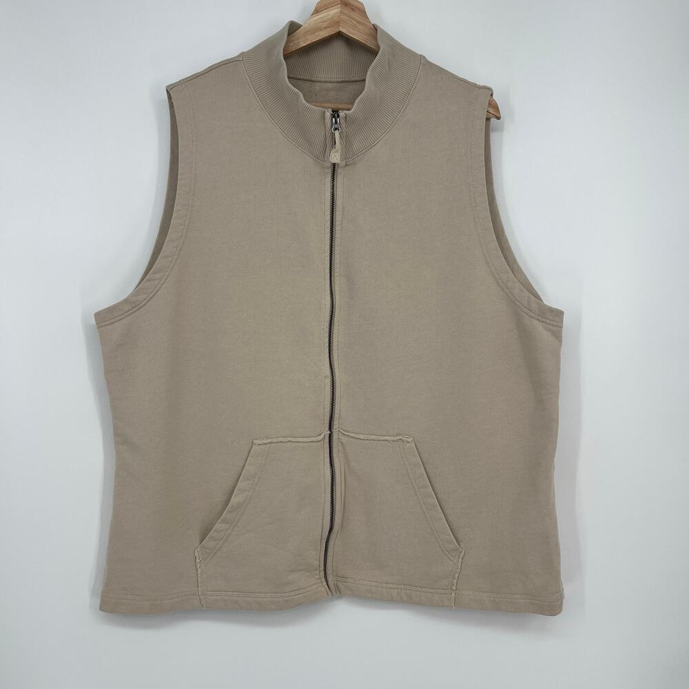 Eileen Fisher Woman High Collar Zip Vest Plus Size 3X Beige Organic Cotton Terry